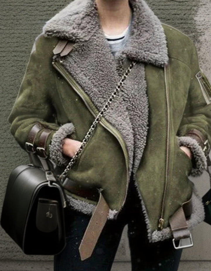 Fashionable Jacket with Leather Clasps for Women - Juliette-Green-S-The Livary