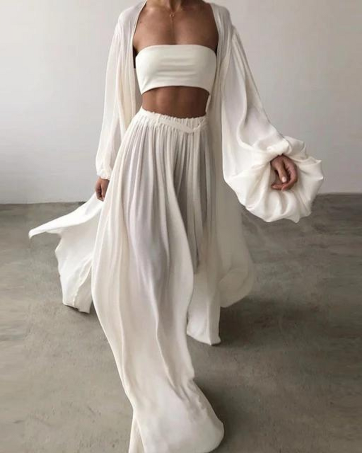 Three-piece summer outfit cotton ladies – Marla-White-S-The Livary