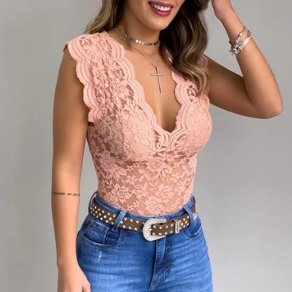 Slim Fit Sleeveless Lace Top - Elise-Pink-S-The Livary