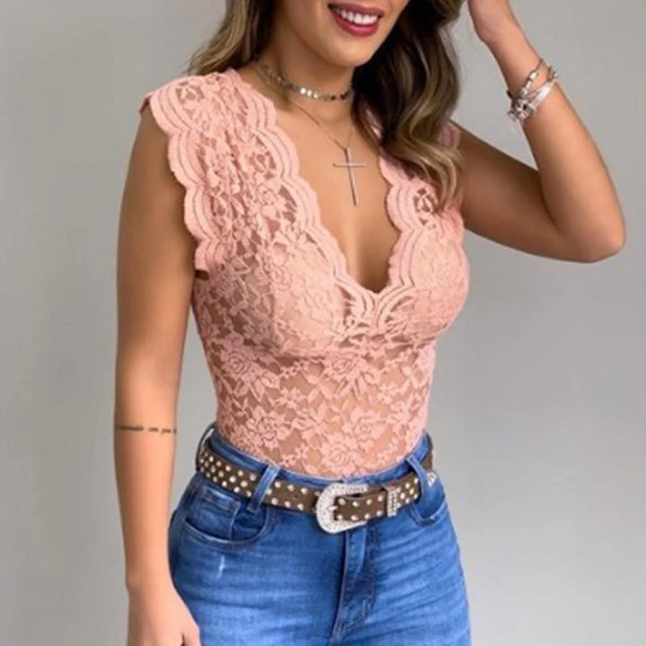 Slim Fit Sleeveless Lace Top - Elise-Pink-S-The Livary
