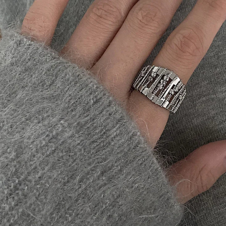 Stylish Openwork Pearl Ring - Alina-The Livary