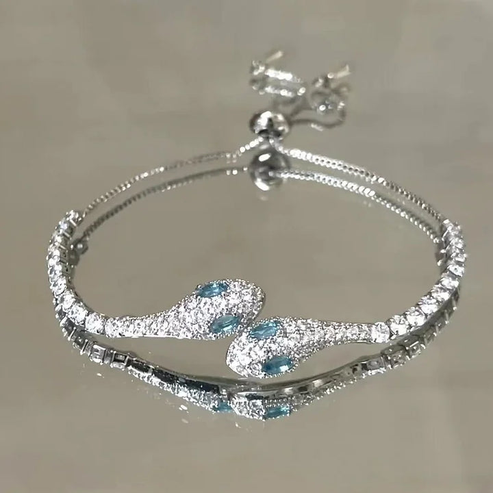 Silver Snake Bracelet with Zirconia - Lyra-Ice blue-The Livary