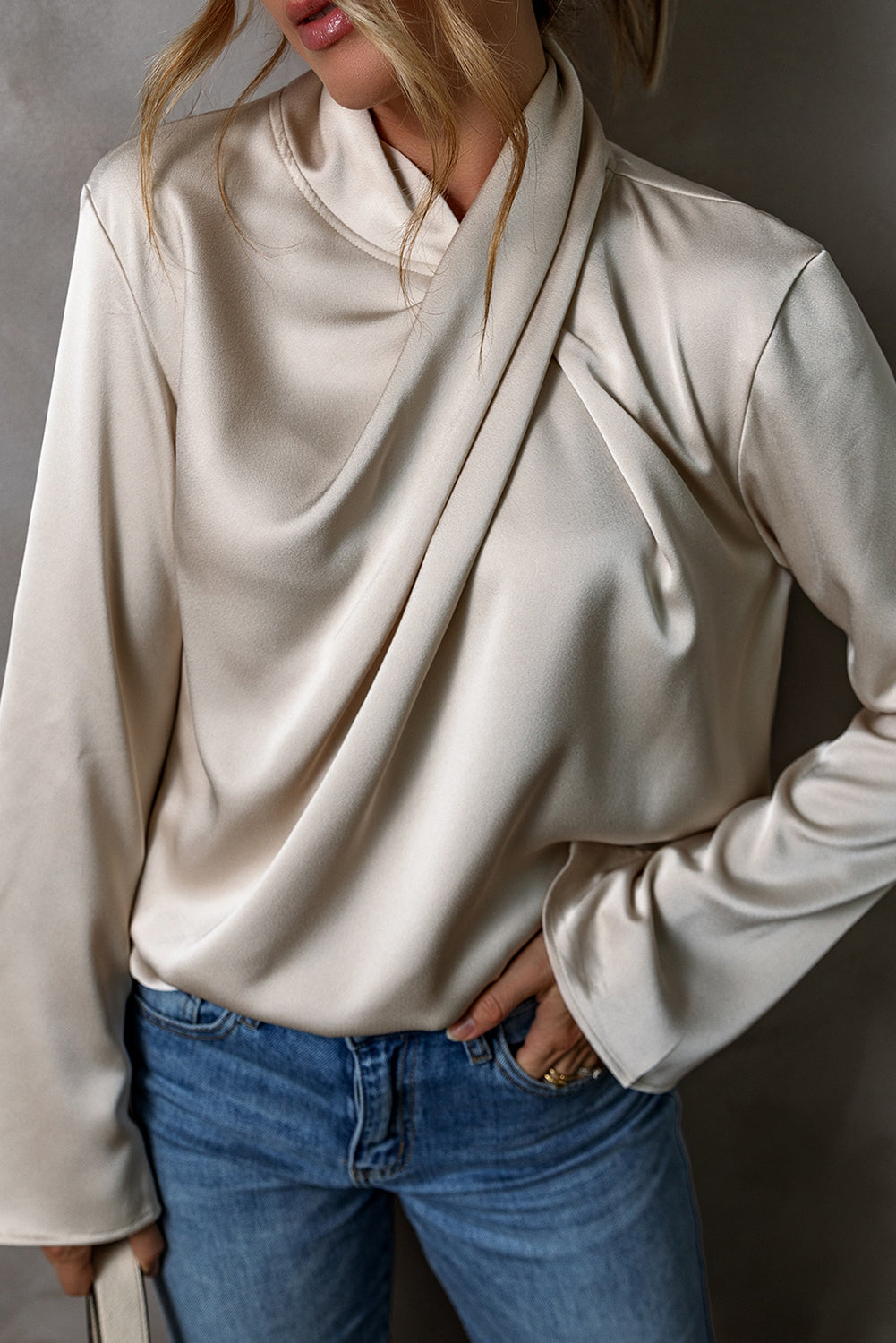 Satin Ladies Blouse with Cross Front - Livia-S-The Livary