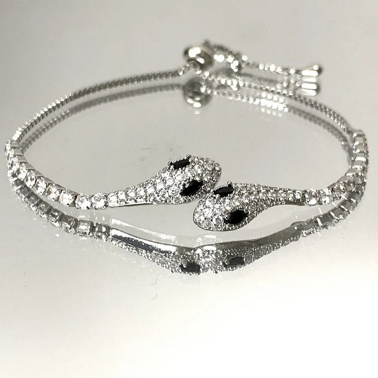 Silver Snake Bracelet with Zirconia - Lyra-Black-The Livary