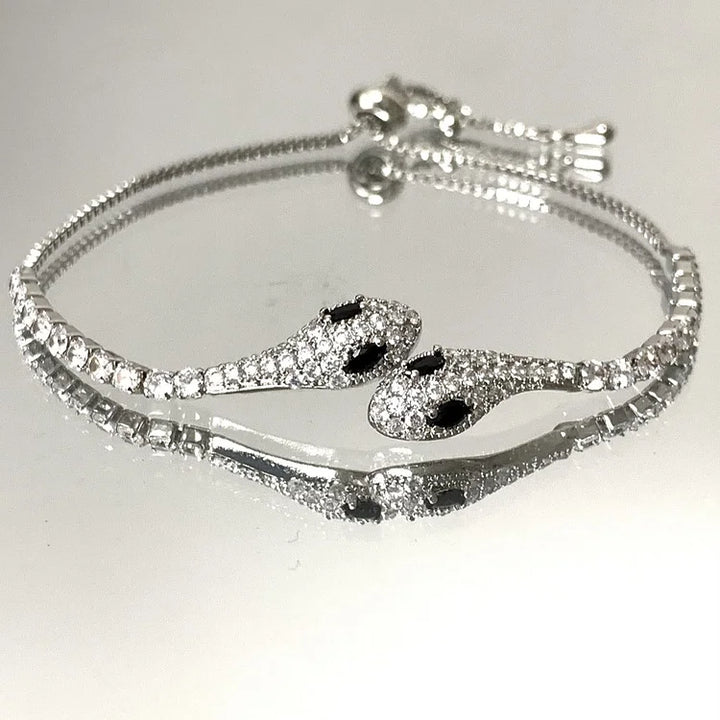 Silver Snake Bracelet with Zirconia - Lyra-Black-The Livary