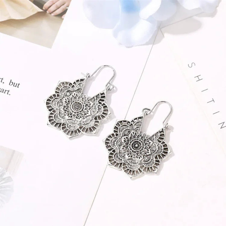 Gold/Silver Lotus Mandala Earrings - Isolde-Vintage Silver-The Livary
