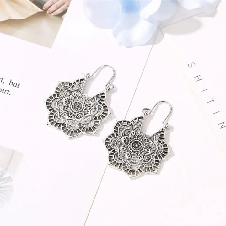 Gold/Silver Lotus Mandala Earrings - Isolde-Vintage Silver-The Livary