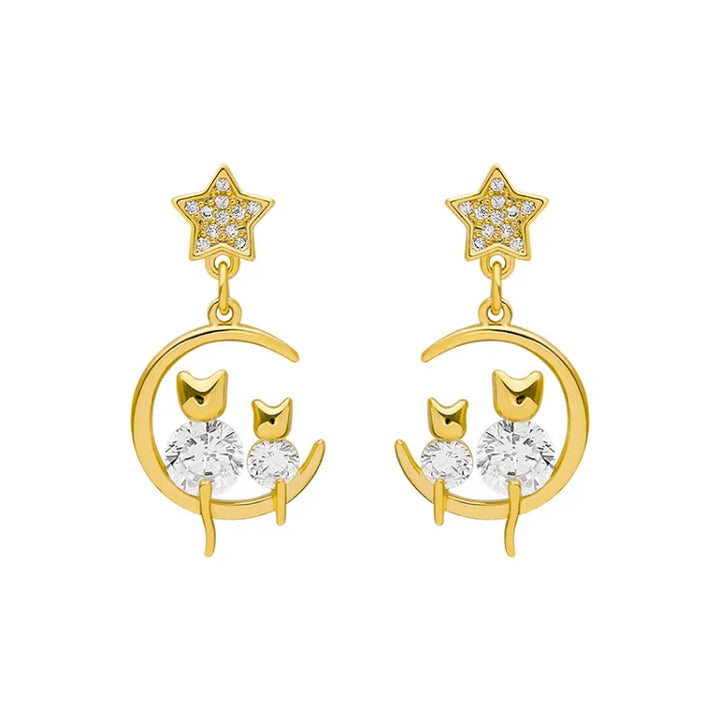 Gold Cat Ear Earrings with Zirconia - Feline-The Livary