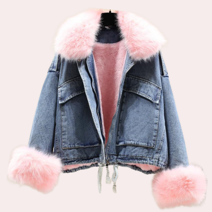 Warm Denim Winter Jacket for Women - Mira-Pink-XS-The Livary