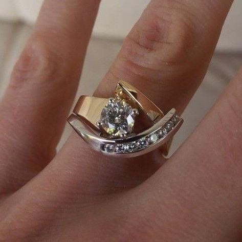 Vintage Irregular Gold & Silver Zirconia Ring - Elise-6-The Livary