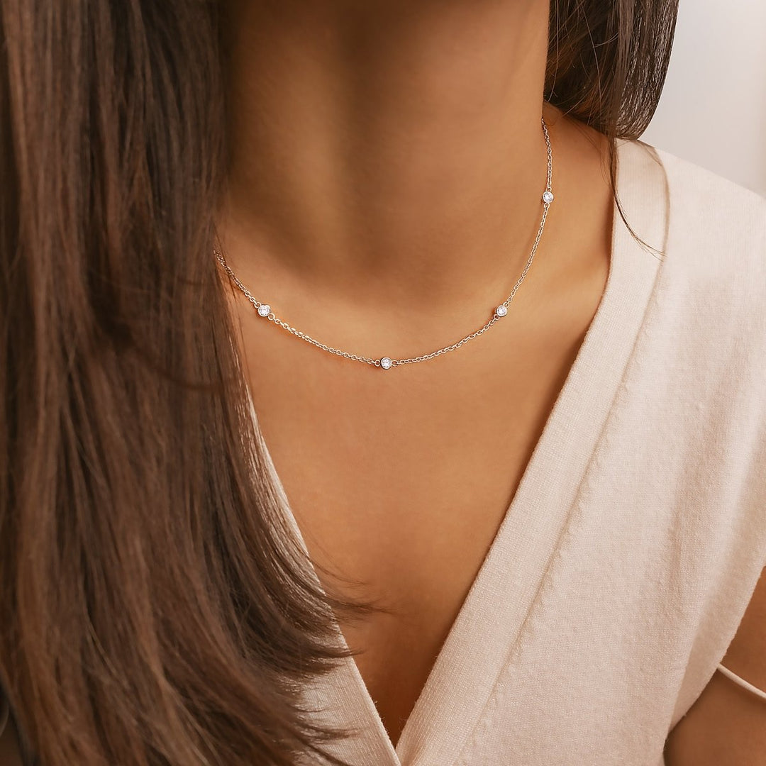 Stylish Zirconia Necklace - Elara-Silver-The Livary