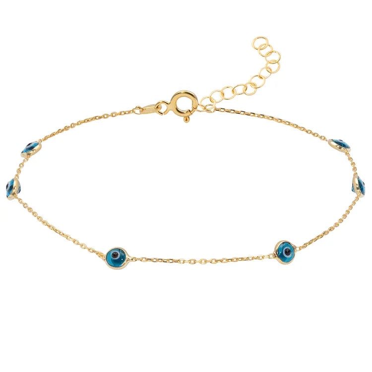 Multi Evil Eye Anklet - Zahira-Gold-The Livary