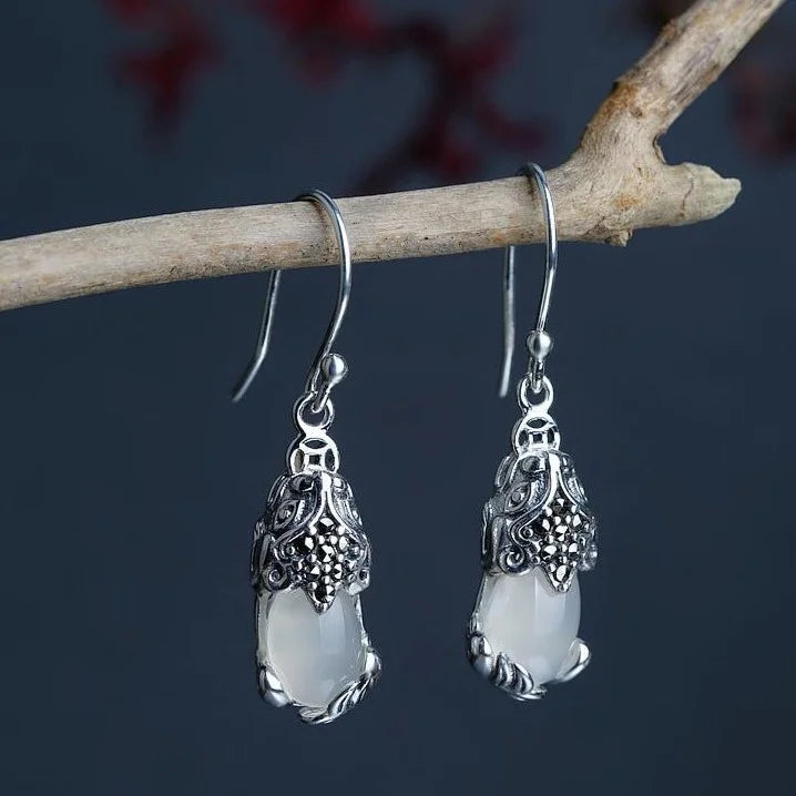 Silver Mythical Creature Earrings - Aelora-White-The Livary