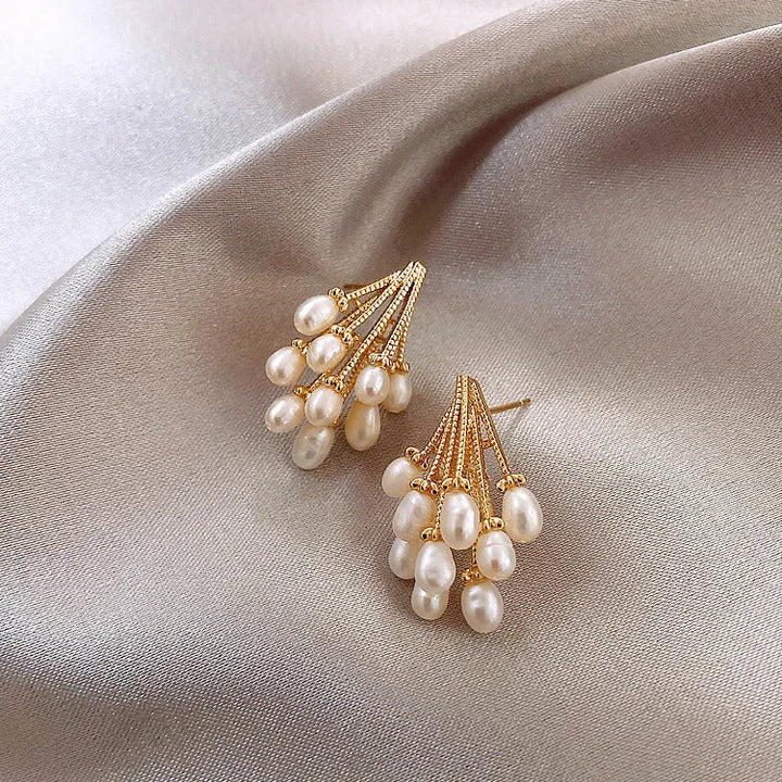 18K Gold-Plated Silver Pearl Tassel Earrings - Noelle-The Livary