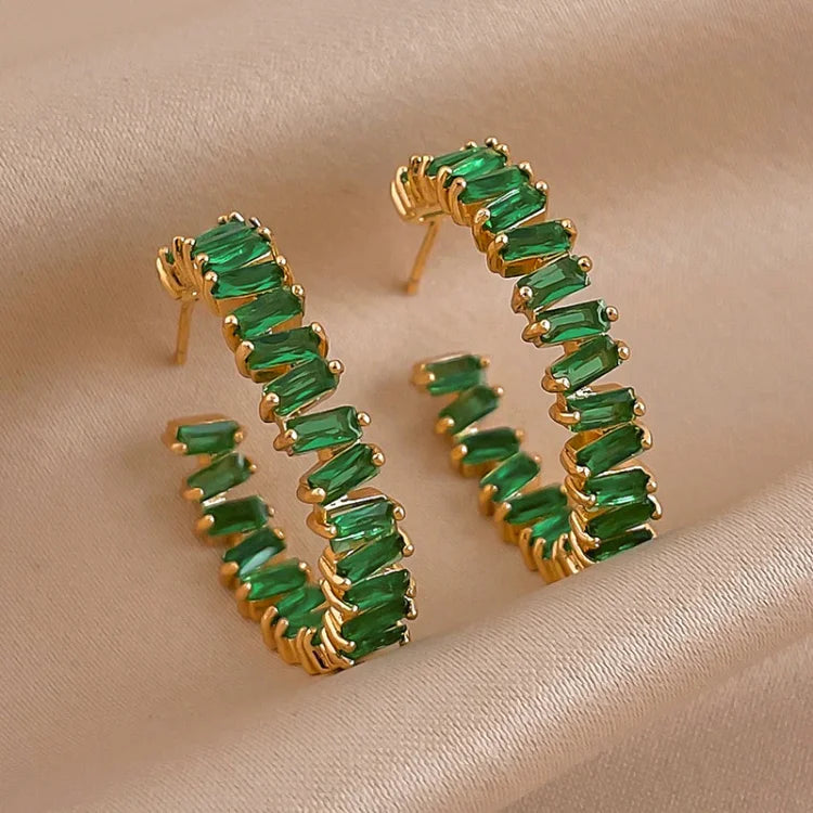 Emerald Green Crystal Hoops - Esme-The Livary