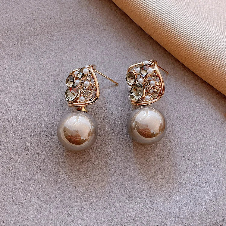 Grey/Taupe Luxury Crystal Pearl Earrings - Eloria-Taupe-The Livary