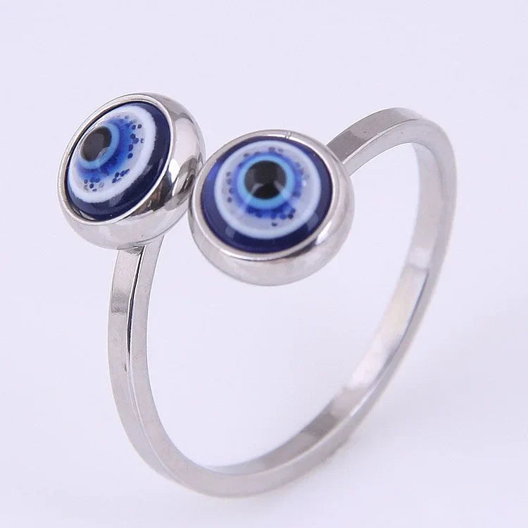 Adjustable Ring with Evil Eye - Esra-Silver-The Livary