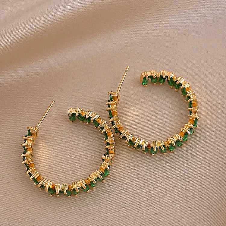 Emerald Green Crystal Hoops - Esme-The Livary