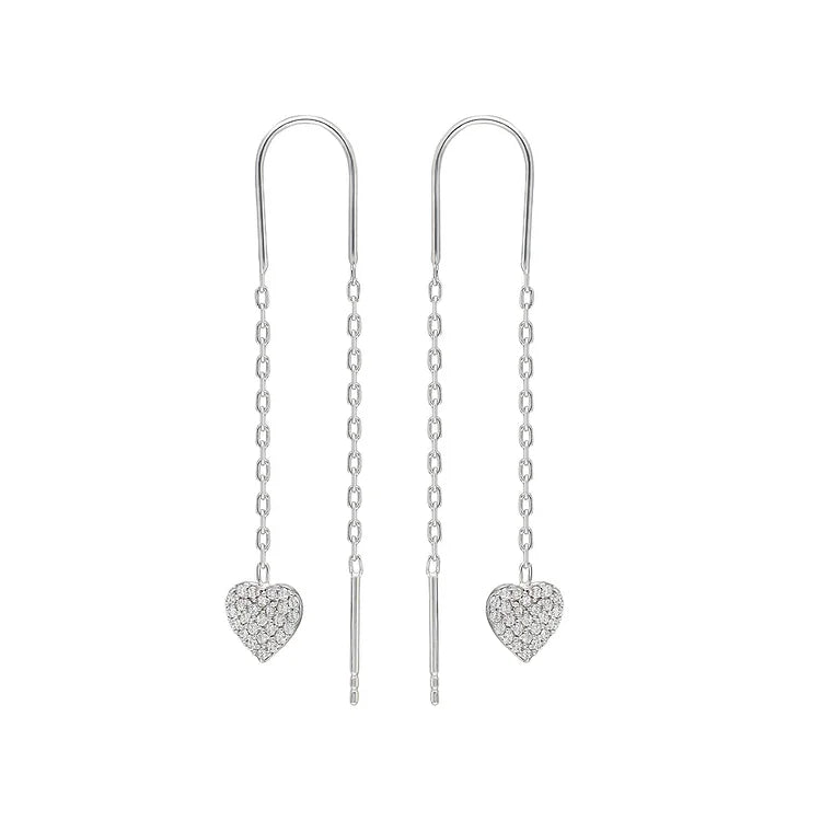 Double Heart Necklace Earrings - Valencia-Silver-The Livary
