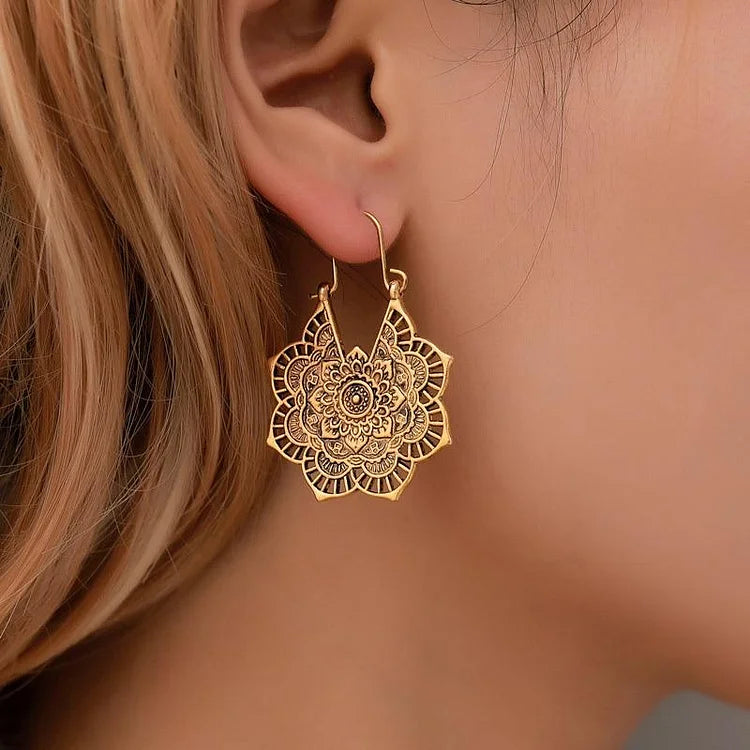 Gold/Silver Lotus Mandala Earrings - Isolde-Vintage Gold-The Livary