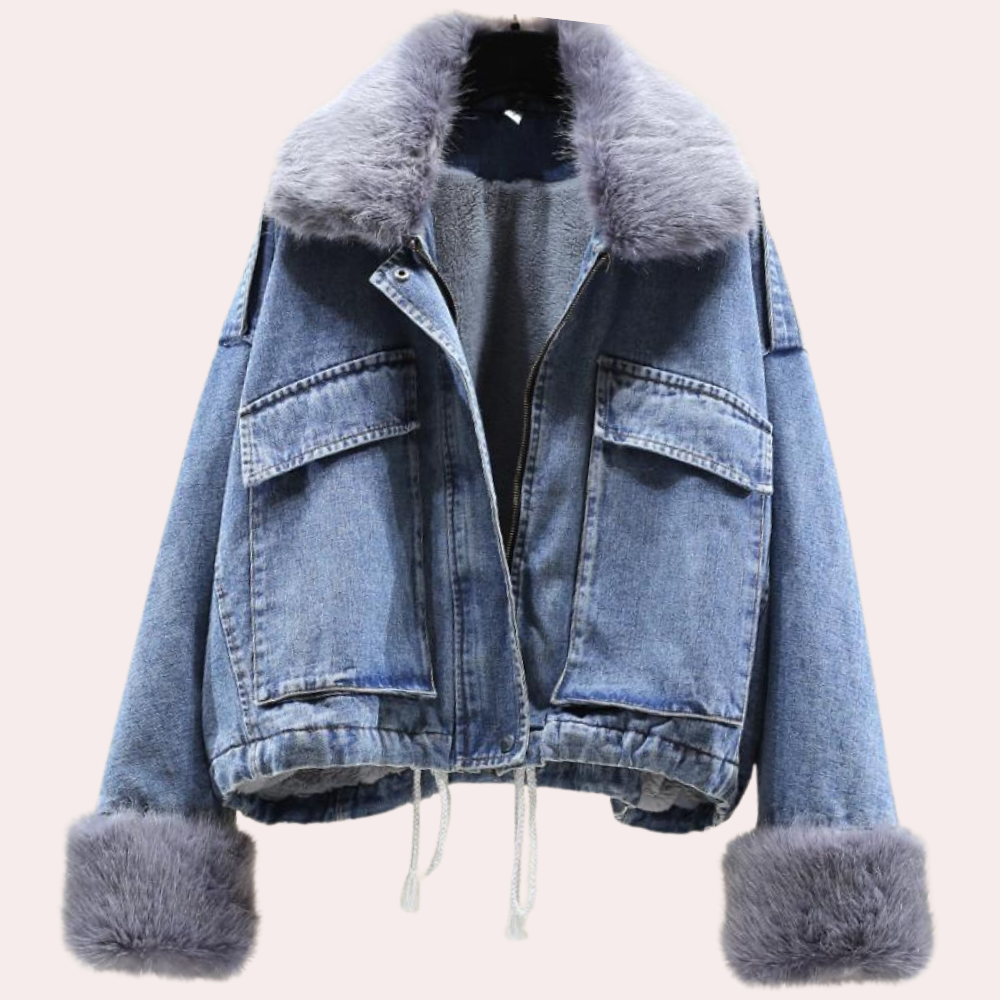 Warm Denim Winter Jacket for Women - Mira-Grey-XS-The Livary