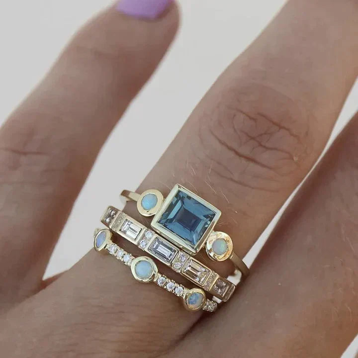 Vintage Ring with Blue Crystal - Lunara-6-The Livary