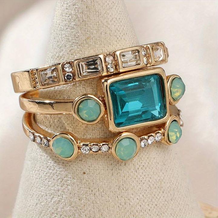 Vintage Ring with Blue Crystal - Lunara-6-The Livary