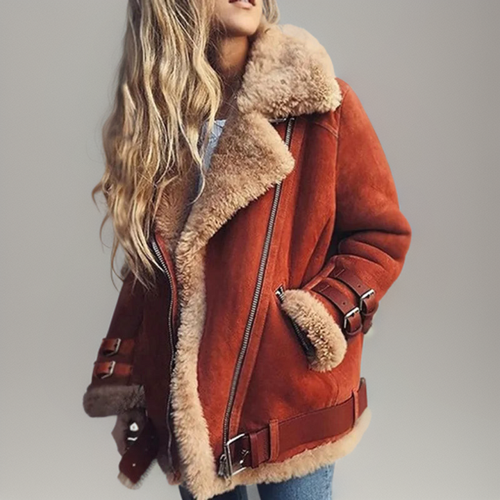 Fashionable Jacket with Leather Clasps for Women - Juliette-Orange-S-The Livary