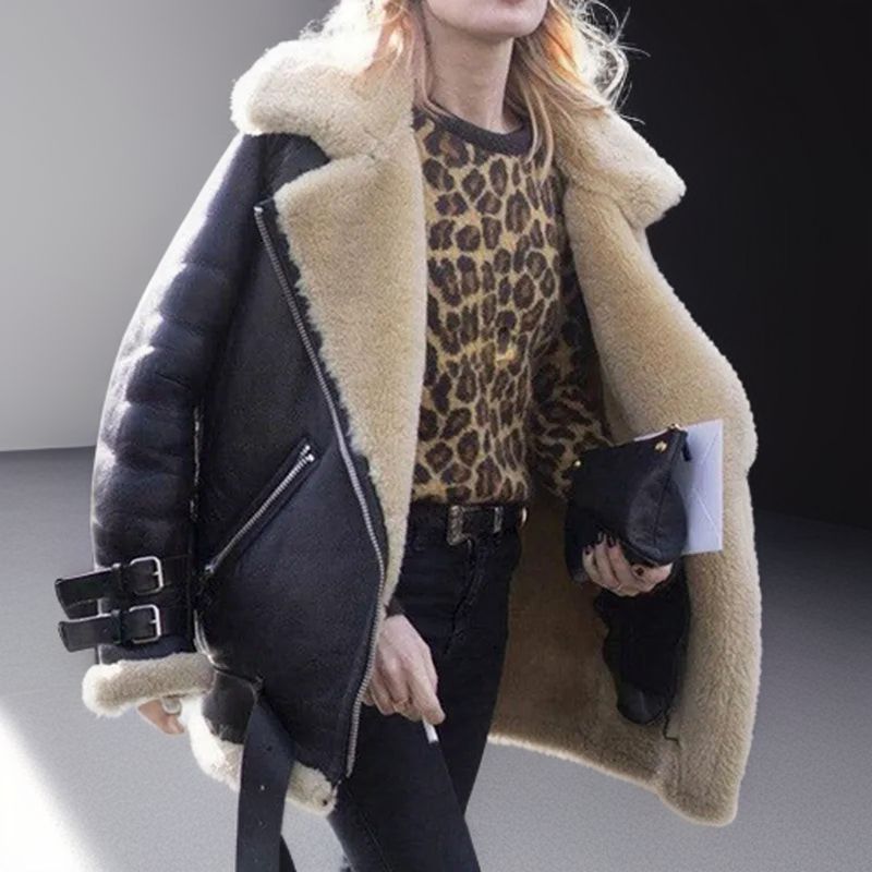 Fashionable Jacket with Leather Clasps for Women - Juliette-Black-S-The Livary