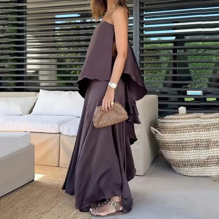 Two-Piece Off-Shoulder Blouse and Maxi Skirt Set for Women – Jolina-XS-The Livary