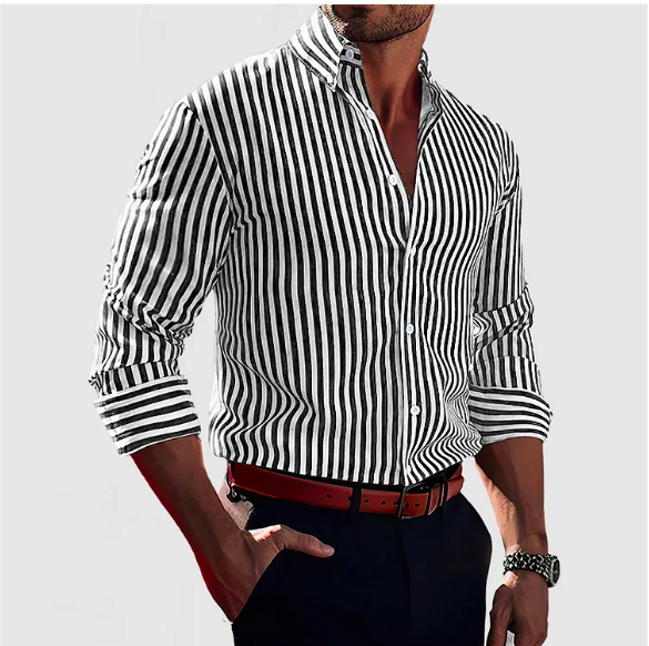 Stylish Striped Men's Shirt – Ruben-Black-S-The Livary
