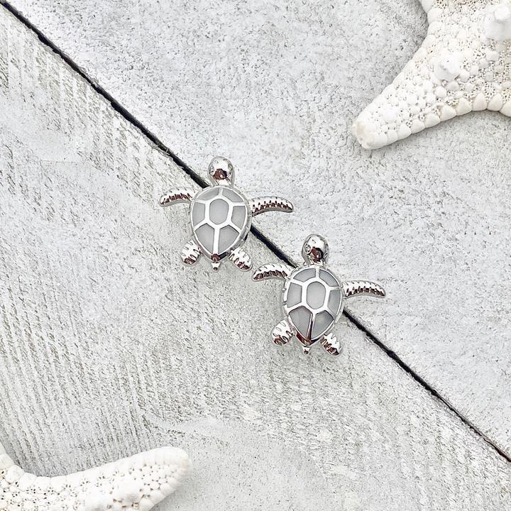 Silver Sea Turtle Opal Earrings - Marinea-White-The Livary