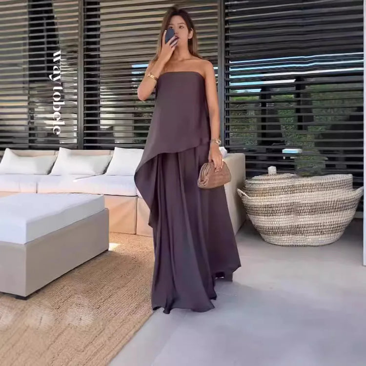 Two-Piece Off-Shoulder Blouse and Maxi Skirt Set for Women – Jolina-XS-The Livary