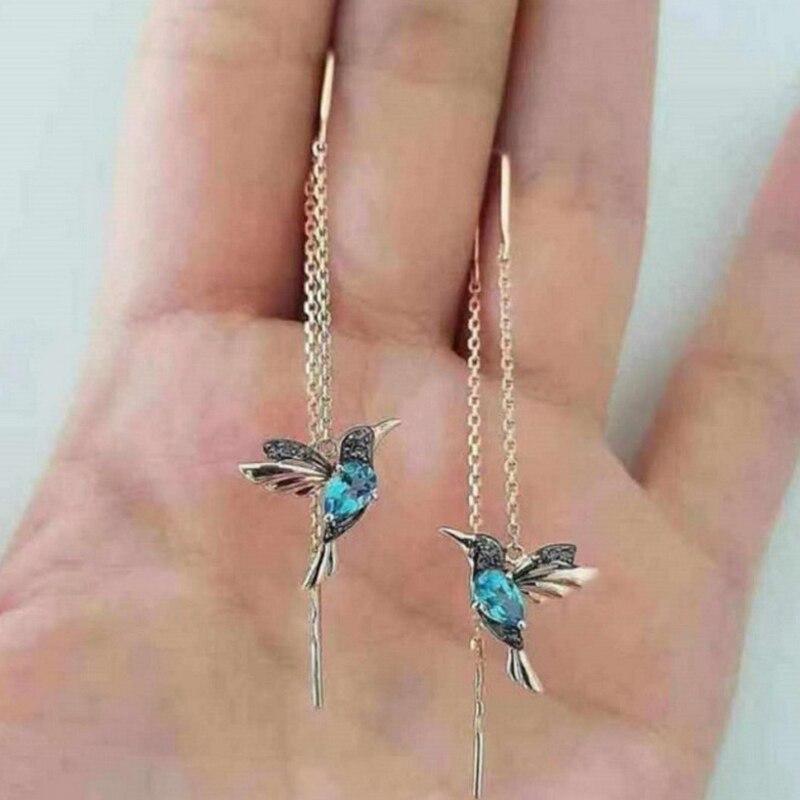 Cute Hummingbird Enamel Earrings with Zirconia - Amalia-Blue-The Livary