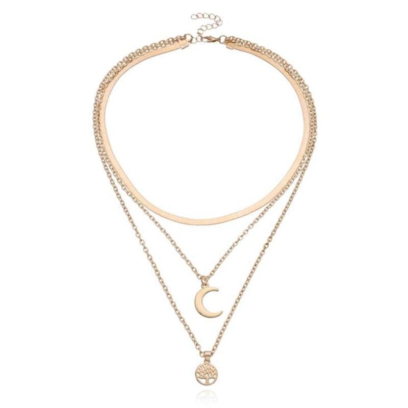 Tree of Life & Half Moon Multilayer Necklace - Selestina-Gold-The Livary