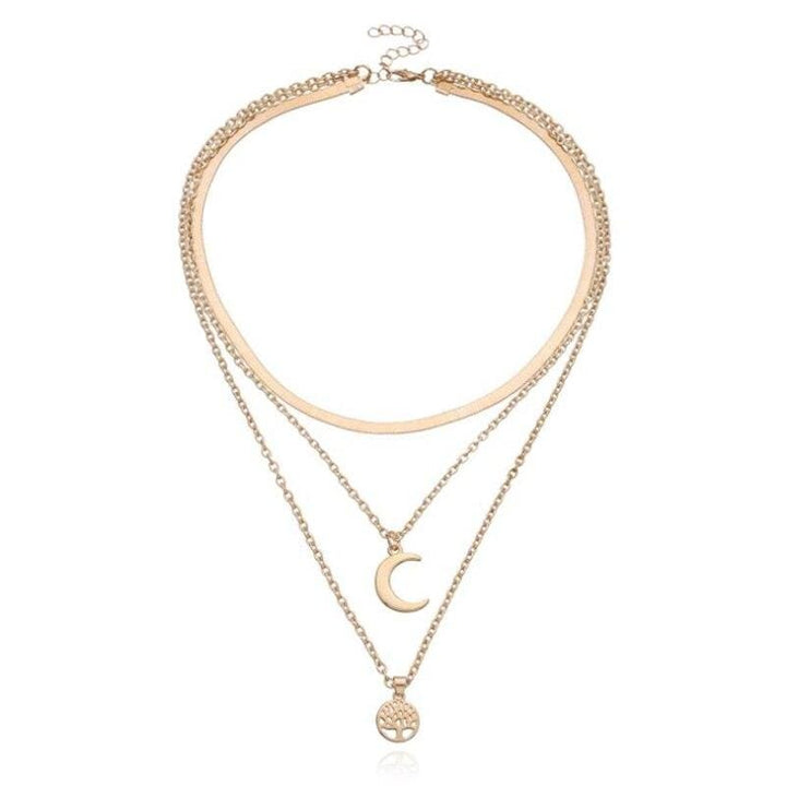 Tree of Life & Half Moon Multilayer Necklace - Selestina-Gold-The Livary