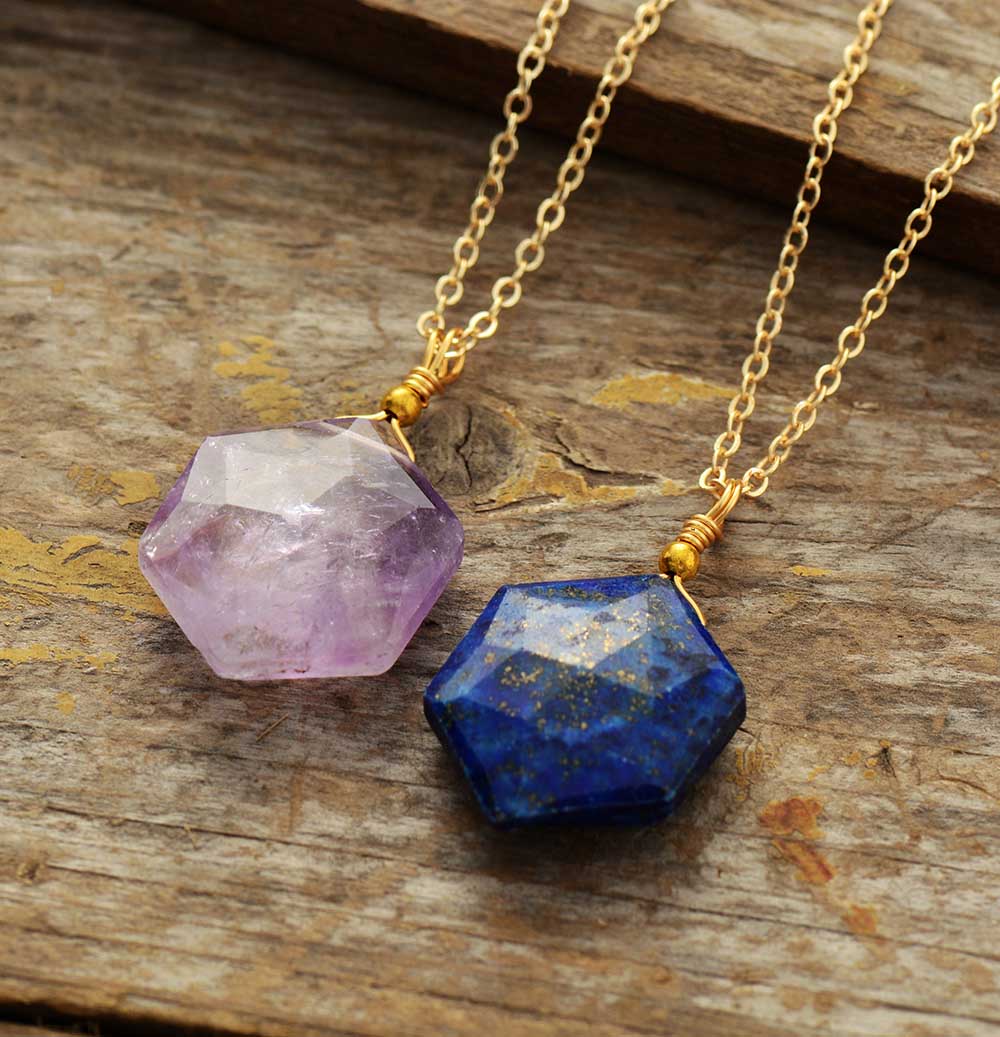 Lapis Lazuli Hexagon Necklace - Amarielle-The Livary
