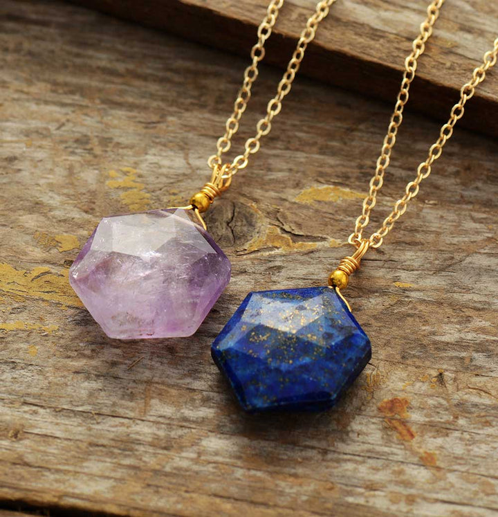 Lapis Lazuli Hexagon Necklace - Amarielle-The Livary