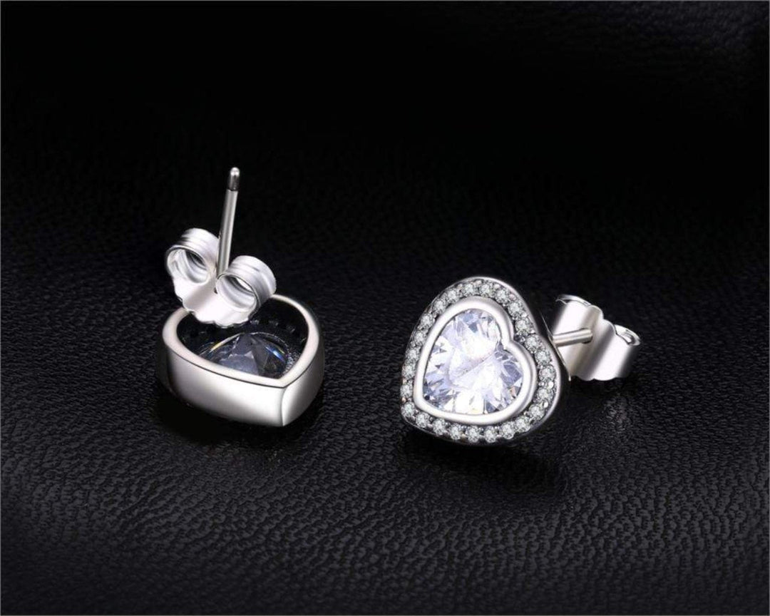 Silver Zirconia Heart-Shaped Earrings - Celestia-The Livary