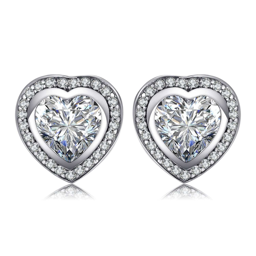 Silver Zirconia Heart-Shaped Earrings - Celestia-The Livary