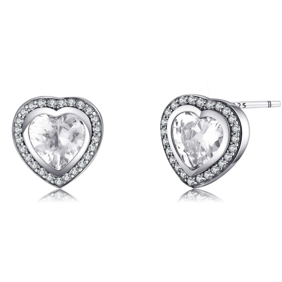 Silver Zirconia Heart-Shaped Earrings - Celestia-The Livary