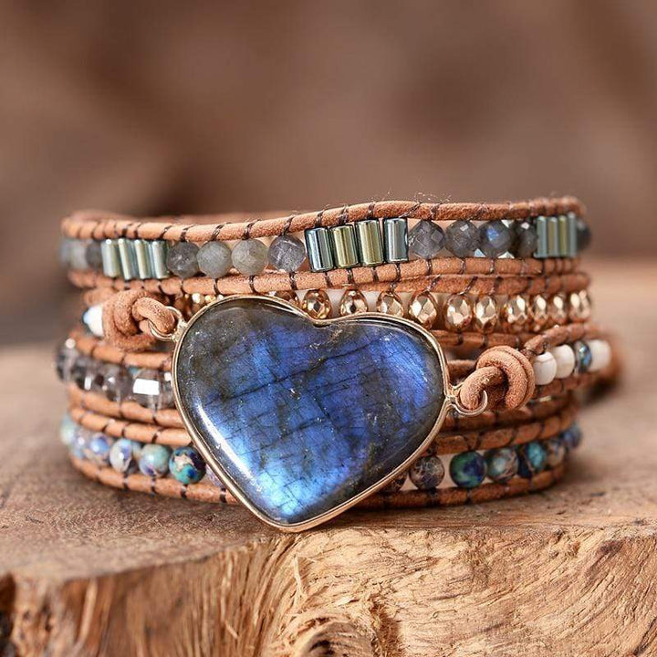 Labradorite Heart Wrap Bracelet - Lunara-The Livary
