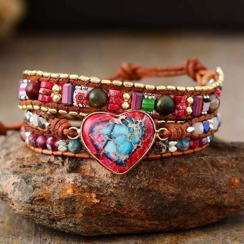 Vibrant Heart Jasper Wrap Bracelet - Elyra-The Livary