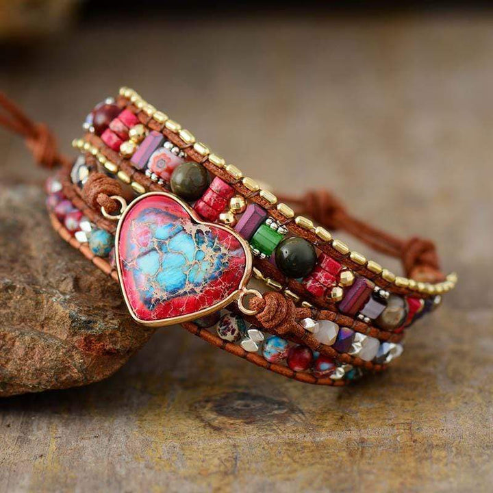 Vibrant Heart Jasper Wrap Bracelet - Elyra-The Livary