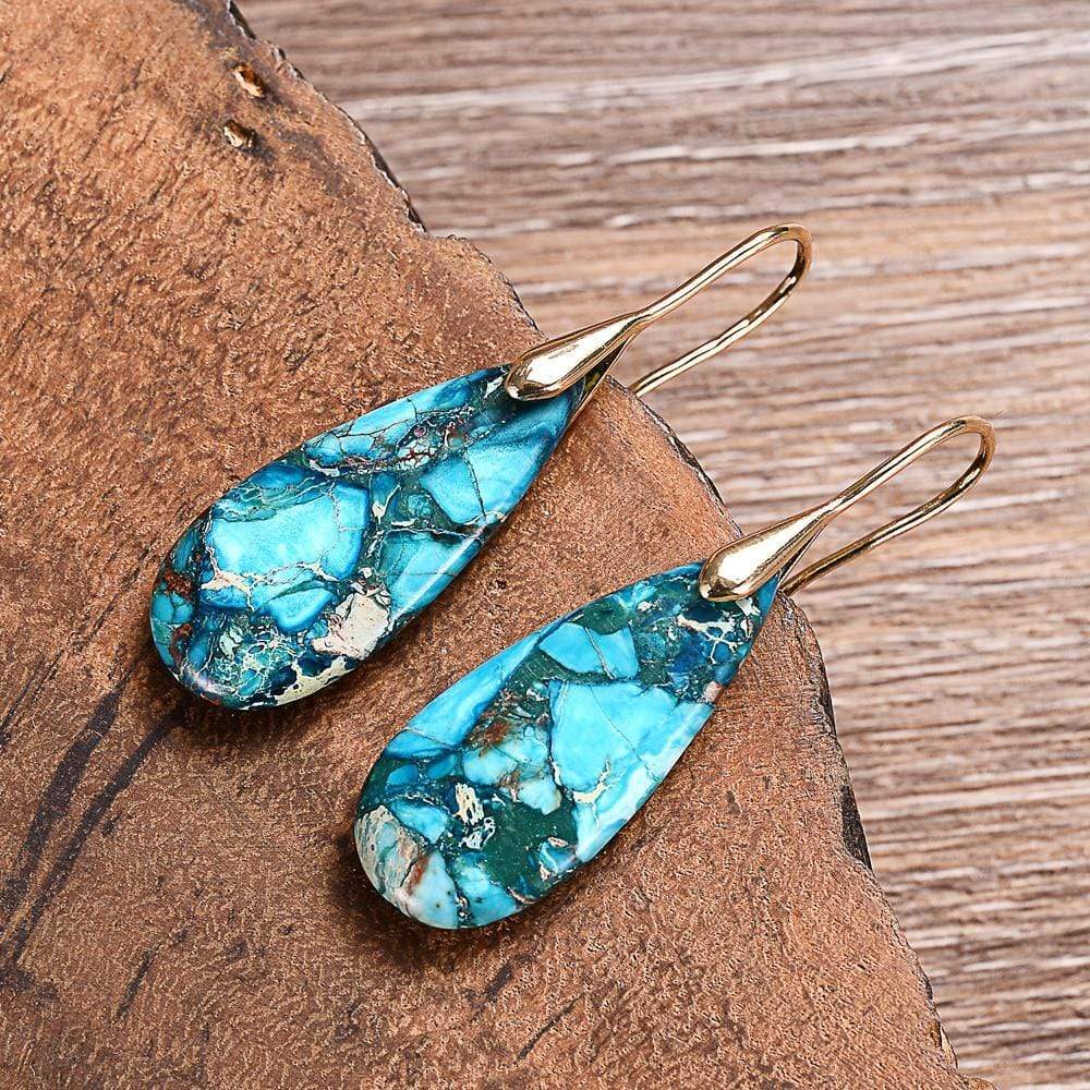 Blue Jasper Drop Earrings - Meliora-Gold-The Livary