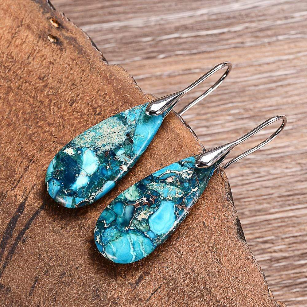 Blue Jasper Drop Earrings - Meliora-Gold-The Livary