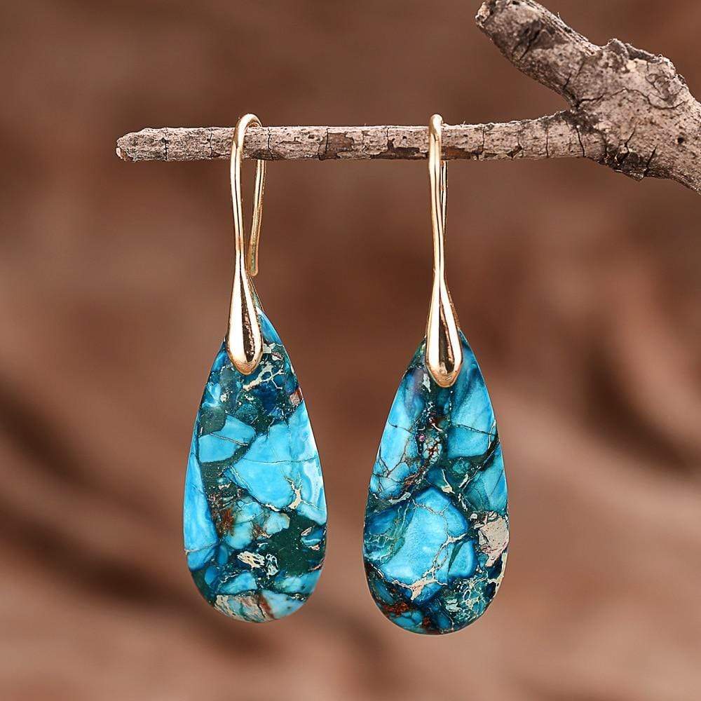 Blue Jasper Drop Earrings - Meliora-Gold-The Livary