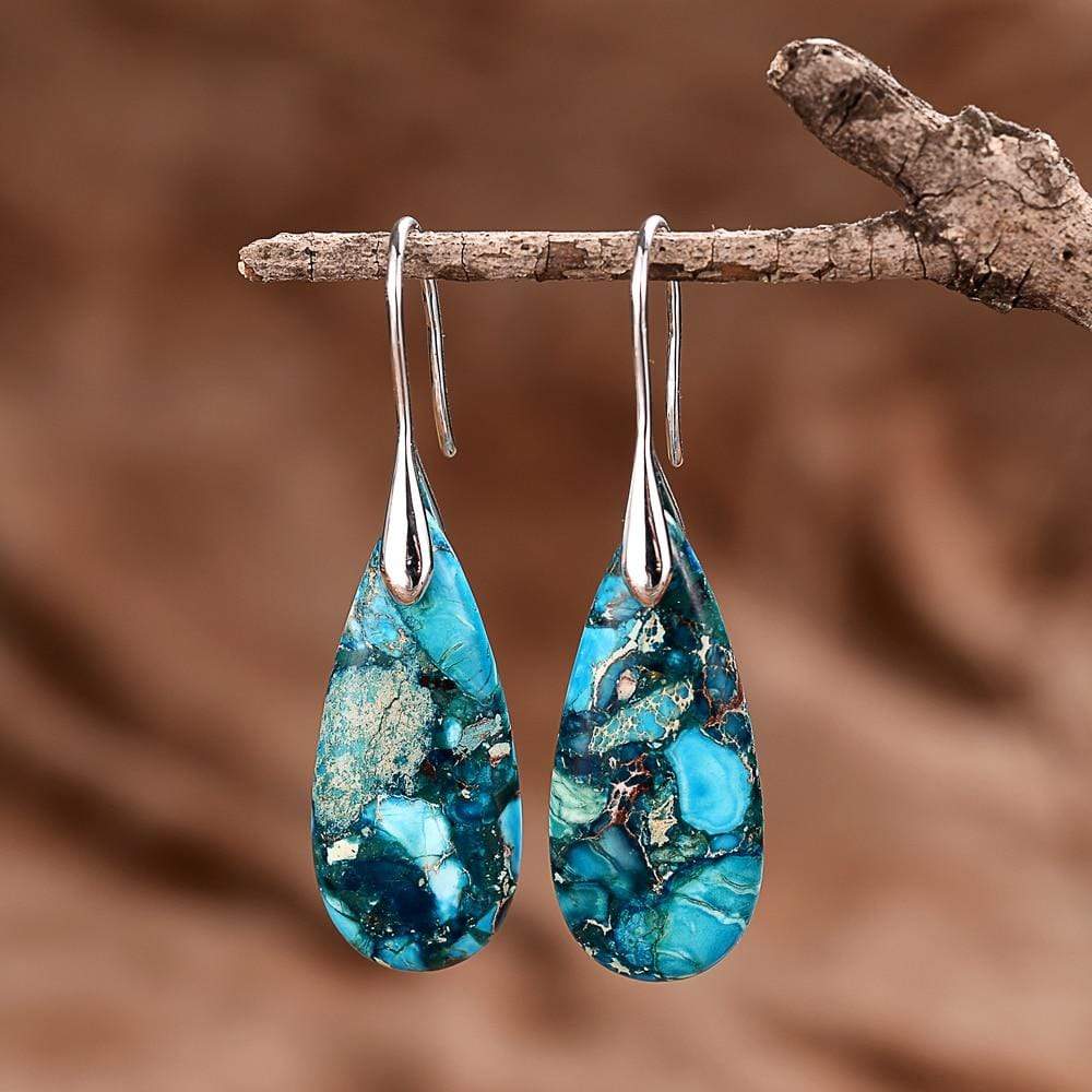 Blue Jasper Drop Earrings - Meliora-Silver-The Livary