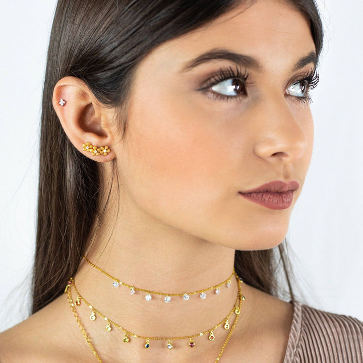 Flower-shaped Zirconia Earrings - Elise-The Livary