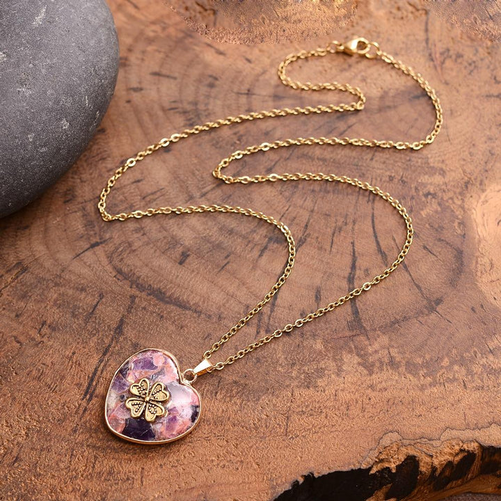 Lucky Clover Stone Necklace – Felina-Blue-The Livary